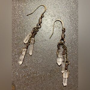Bronze and Clear Quartz Dangle Earrings